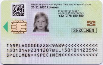 Afbeelding van de keerrzijde van het elektronisch identiteitsdocument voor kinderen de Kids-ID