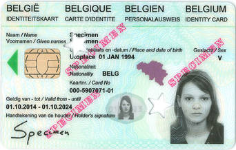 Afbeelding van de voorzijde van de Belgische elektronische identiteitskaart