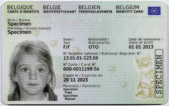 Image recto du document d’identité électronique pour les enfants belges de moins de douze ans Kids-ID EU