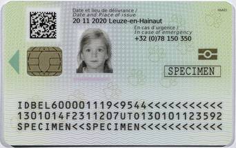 Image verso du document d’identité électronique pour les enfants belges de moins de douze ans Kids-ID EU