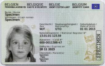 Abbildung der Vorderseite des elektronischen Identitätsdokuments für belgische Kinder unter zwölf Jahren Kids-ID EU