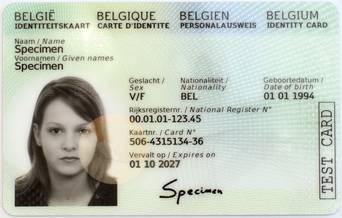 Afbeelding van de voorzijde van de Belgische elektronische identiteitskaart