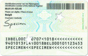 Afbeelding van de keerzijde van de Belgische elektronische identiteitskaart