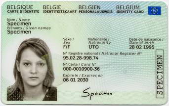 Image recto de la carte d'identité électronique belge EU