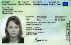 Afbeelding van de voorzijde van de Belgische elektronische identiteitskaart EU