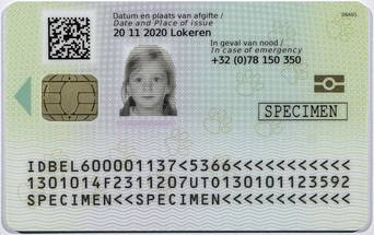 Afbeelding van de keerrzijde van het elektronisch identiteitsdocument voor kinderen de Kids-ID EU